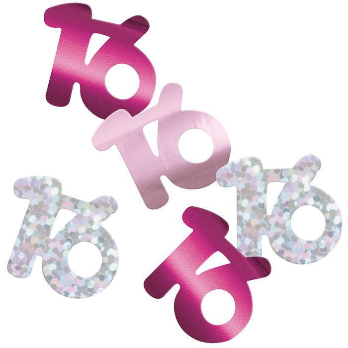 Pink and Silver 16 Confetti 14g | Party Save Smile