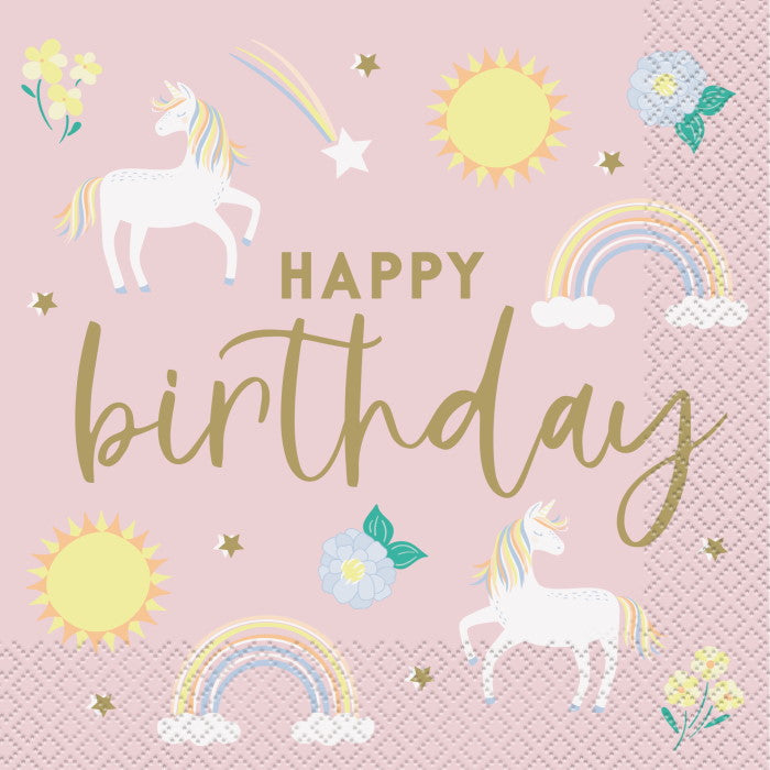 Dainty Unicorn Happy Birthday Lunch Napkins Pack of 16 | Party Save Smile