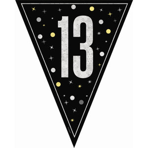 Black and Silver Glitz 13th Birthday Bunting 9 ft