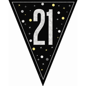 Black and Silver Glitz 21st Birthday Bunting 9 ft