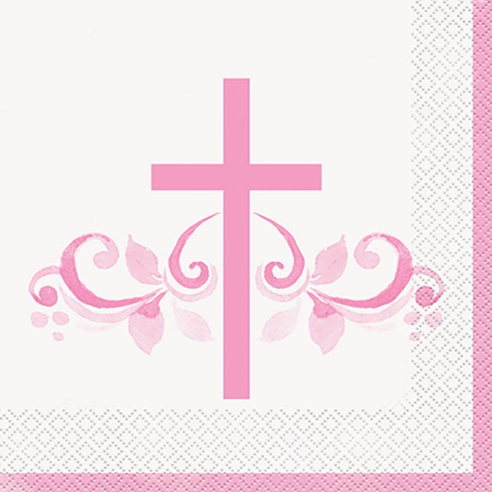 Pink Holy Cross Napkins 16 Pack | Party Save Smile