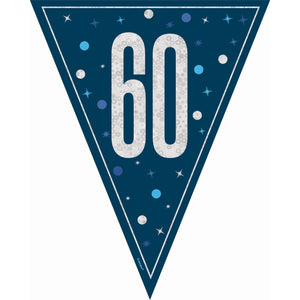 Navy Blue Glitz 60th Birthday Bunting 9 ft