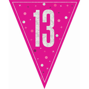 Pink Glitz 13th Birthday Bunting 9 ft
