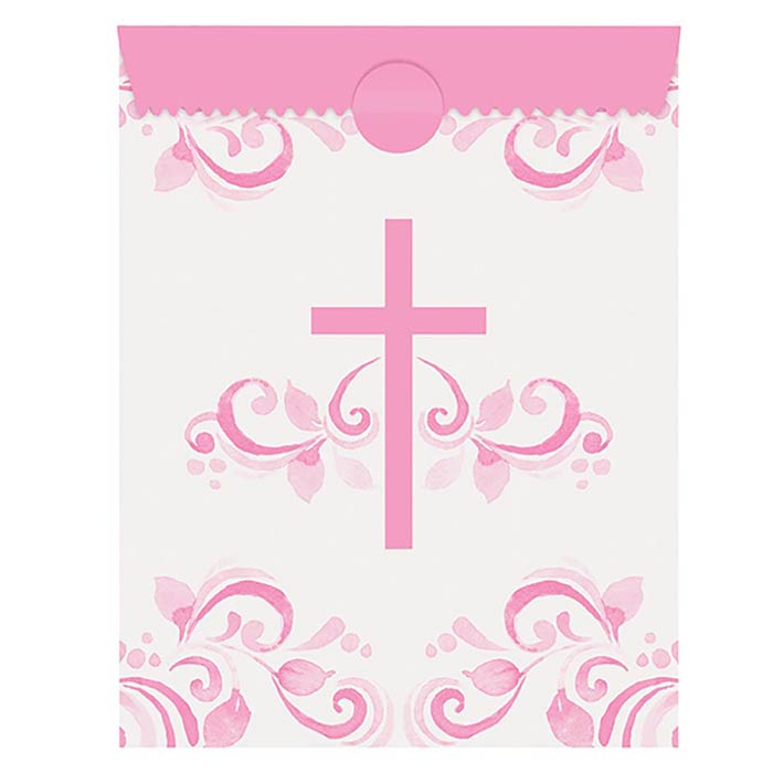 Pink Holy Cross Communion Party Bags 8 Pack