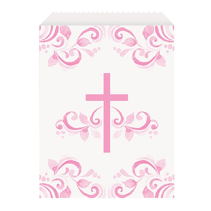 Pink Holy Cross Communion Party Bags 8 Pack | Party Save Smile