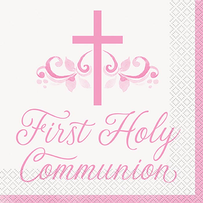 Pink Holy Cross First Communion Napkins 16 Pack | Party Save Smile