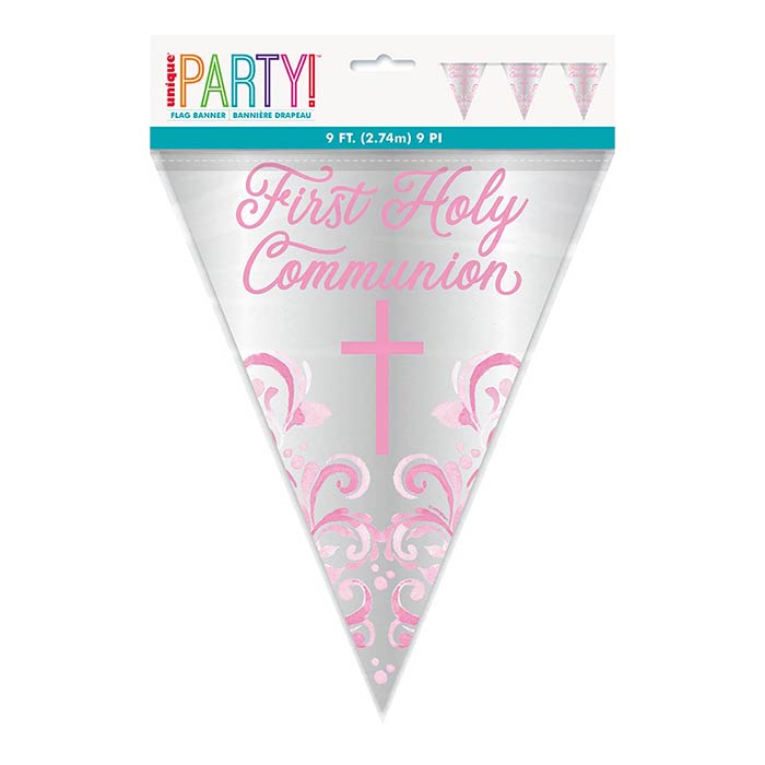 Pink Holy Cross Communion Bunting Flag Decoration | Party Save Smile