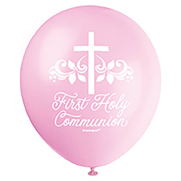 Pink Holy Cross First Communion Latex Balloons 8 Pack | Party Save Smile