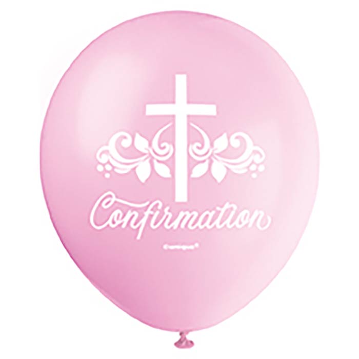 Pink Holy Cross Confirmation Latex Balloons 8 Pack | Party Save Smile