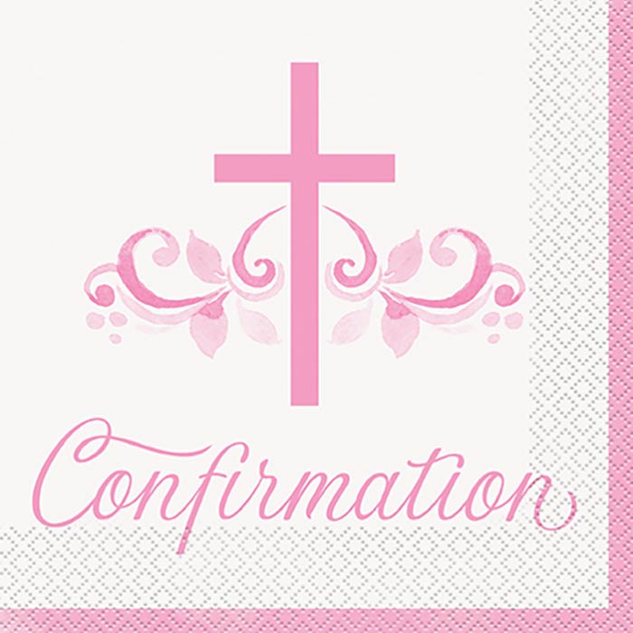 Pink Holy Cross Confirmation Napkins 16 Pack | Party Save Smile