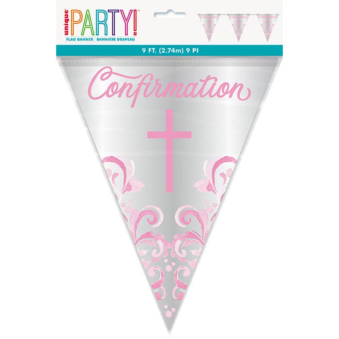 Pink Holy Cross Confirmation Bunting Flag Decoration | Party Save Smile