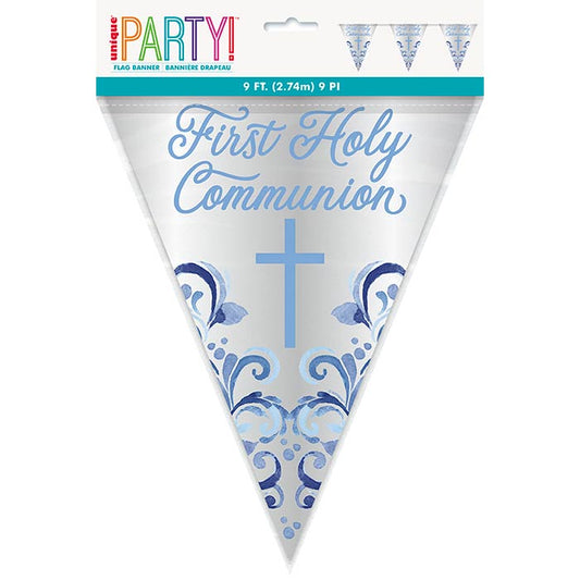 Blue Holy Cross Communion Bunting Flag Decoration | Party Save Smile
