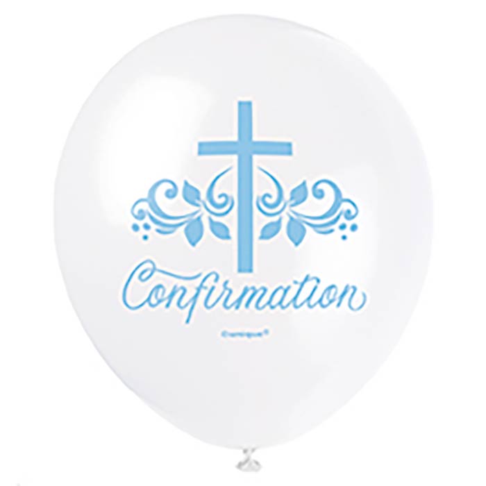 Blue Holy Cross Confirmation Latex Balloons 8 Pack