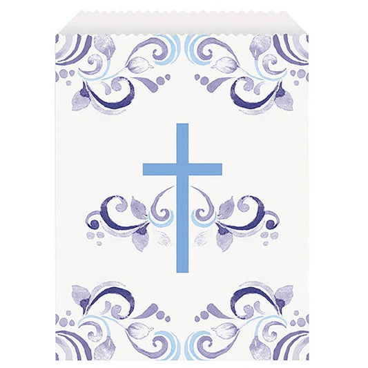Blue Holy Cross Communion Party Bags 8 Pack | Party Save Smile
