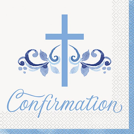 Blue Holy Cross Confirmation Napkins 16 Pack | Party Save Smile