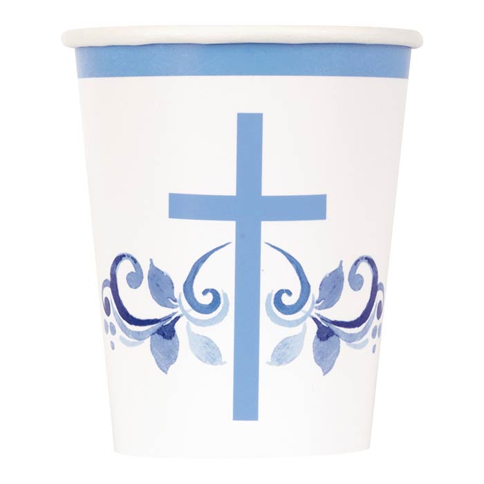 Blue Holy Cross Communion Party Cups 8 Pack | Party Save Smile