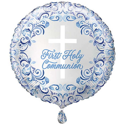 Blue Holy Cross First Communion Foil Balloons 18 inches | Party Save Smile