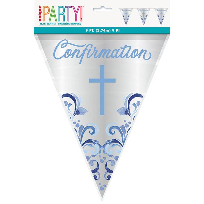 Blue Holy Cross Confirmation Bunting Flag Decoration | Party Save Smile
