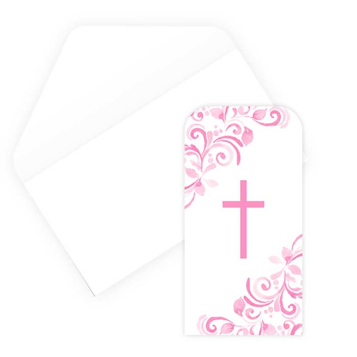 Pink Holy Cross Communion Money Holder Card & Envelope | Party Save Smile