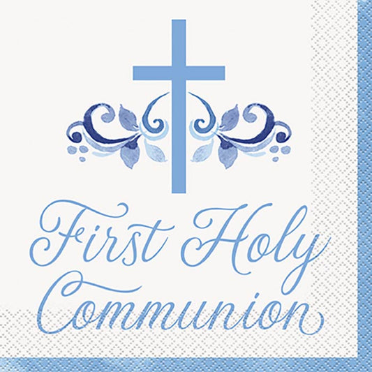 Blue Holy Cross First Communion Napkins 16 Pack | Party Save Smile