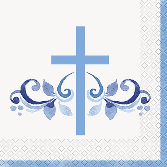 Blue Holy Cross Napkins 16 Pack | Party Save Smile