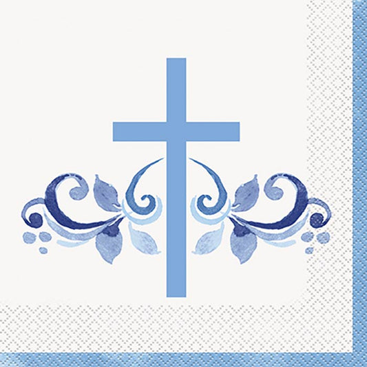 Blue Holy Cross Napkins 16 Pack | Party Save Smile