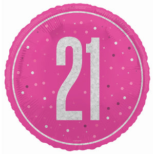 Hot Pink and Silver 21st Birthday Foil Balloon Prismatic