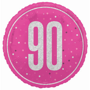 Hot Pink and Silver 90th Birthday Foil Balloon Prismatic