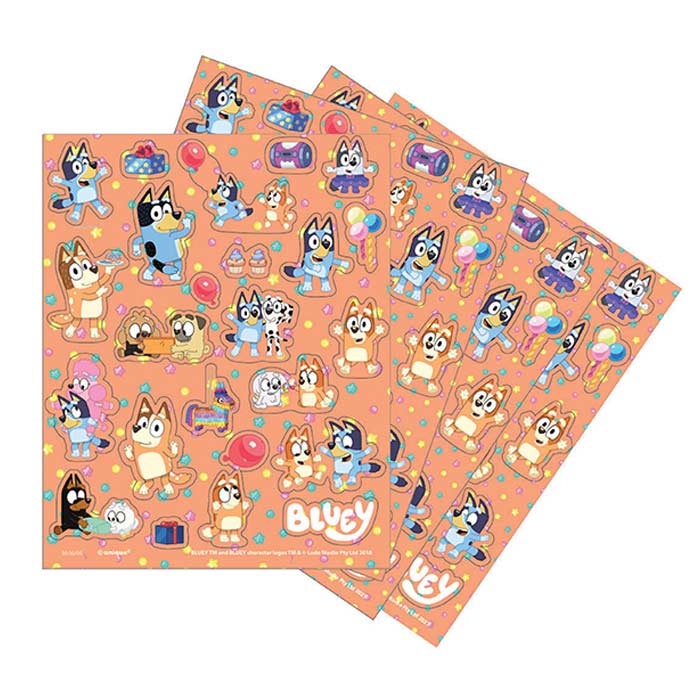 Bluey Party Bag Stickers Sheets Pack of 4 | Party Save Smile