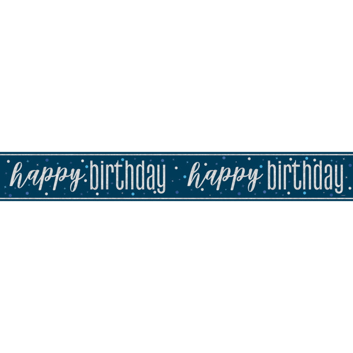 Navy Blue and Silver Happy Birthday Foil Banner 2.7 metres | Party Save Smile