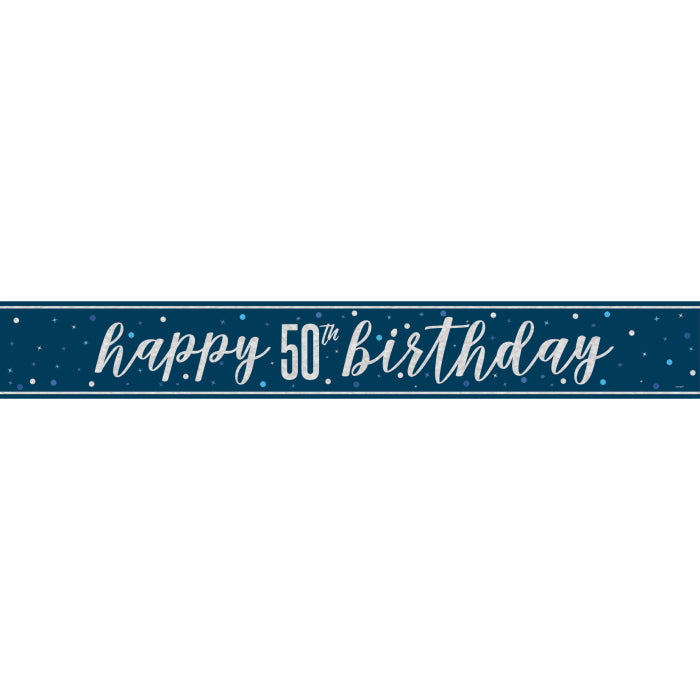 Blue & Silver 50th Birthday Party Pack with Decor & Balloons