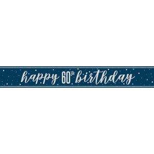 Navy Blue and Silver 60th Birthday Prism Foil Banner 9 ft
