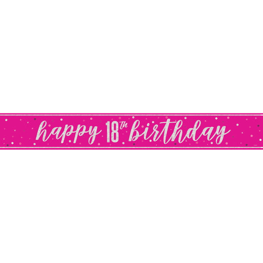 Pink Glitz 18th Birthday Prism Foil Banner 9 ft