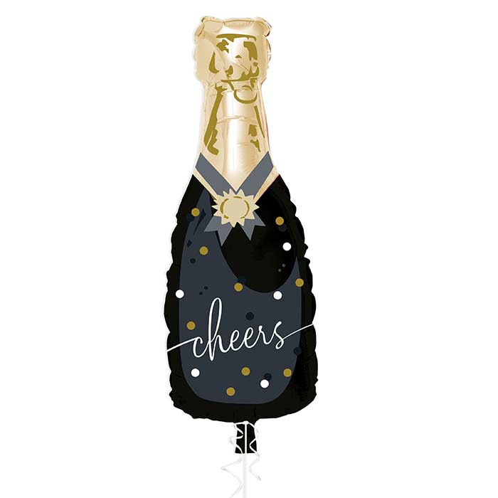 Cheers Black and Gold Bottle of Fizz Shaped Foil Balloon | Party Save Smile