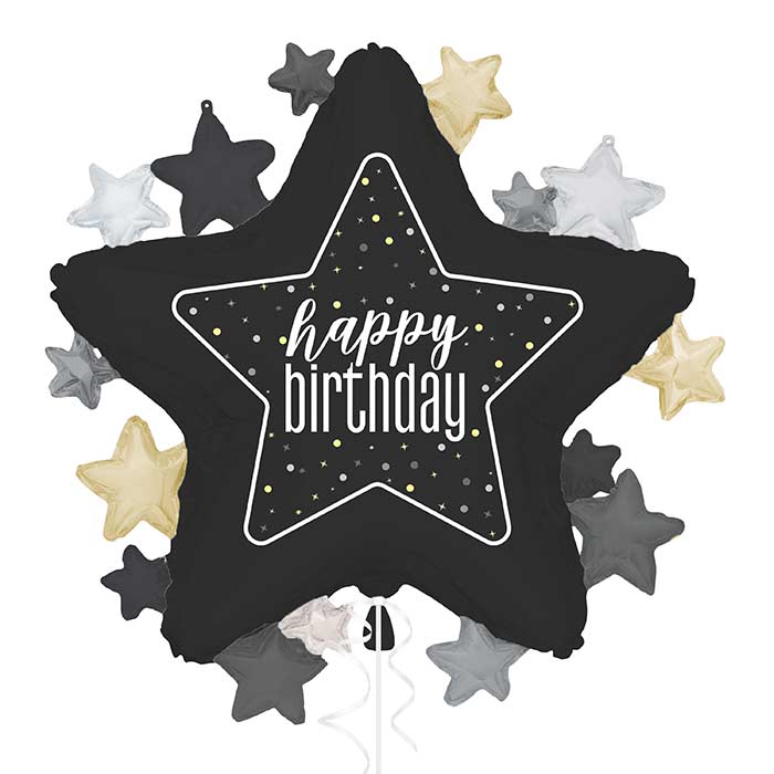 Black Happy Birthday Giant Star Foil Balloon | Party Save Smile