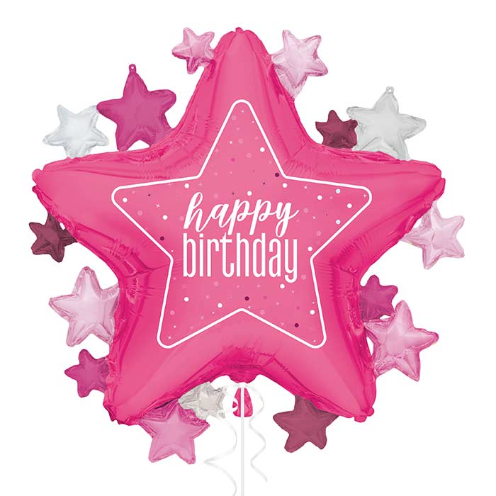 Dark Pink Happy Birthday Giant Star Foil Balloon | Party Save Smile
