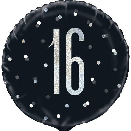Black & Silver 16th Birthday Foil Balloons 18 inches | Party Save Smile