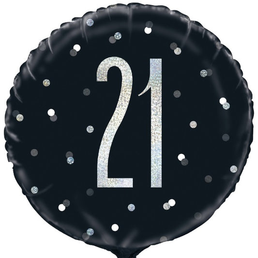 Black & Silver 21st Birthday Foil Balloons 18 inches | Party Save Smile