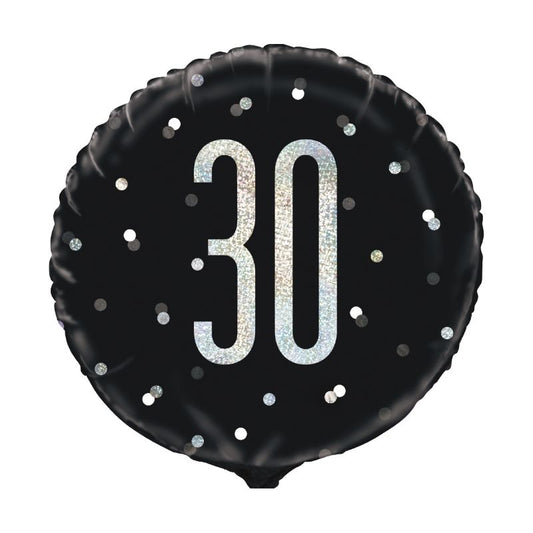 Black and Silver 30th Birthday Foil Balloon 18 inches | Party Save Smile
