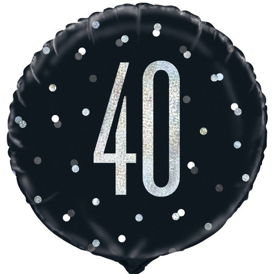 Black Silver 40th Birthday Foil Balloons 18 inches | Party Save Smile