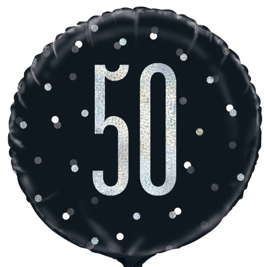 Black and Silver 50th Foil Balloons 18 inches | Party Save Smile