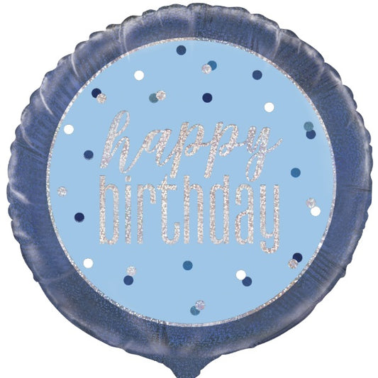 Blue and Silver Holographic Happy Birthday Foil Balloon 18 Inch | Party Save Smile
