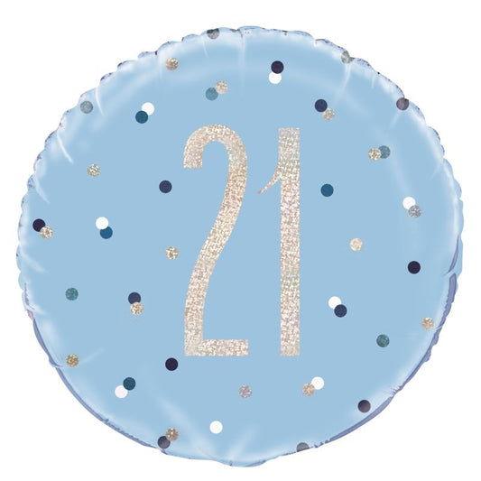 Blue and Silver 21st Birthday Balloons 43cm (Foil) | Party Save Smile