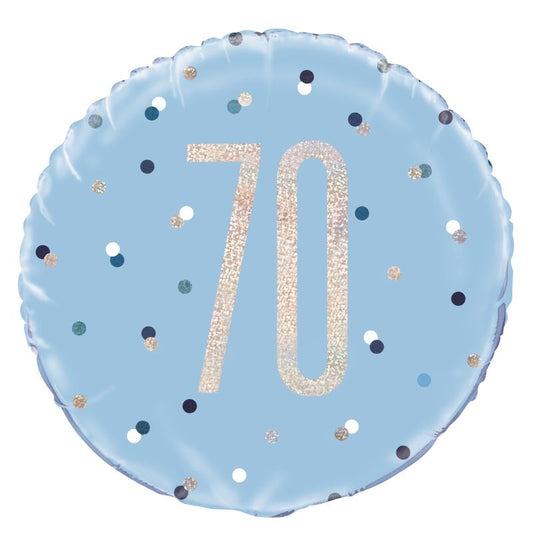 Blue and Silver 70th Birthday Foil Balloon 18 inches | Party Save Smile
