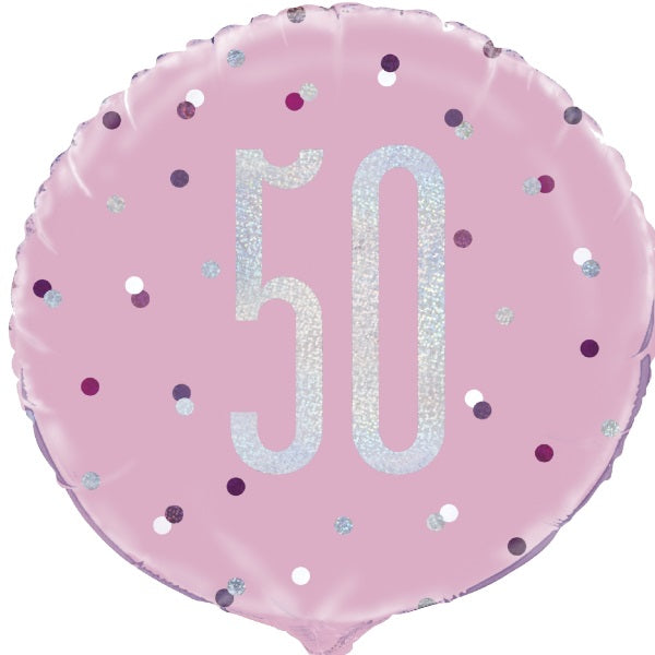 Pink and Silver 50th Birthday Foil Balloons 18 inches | Party Save Smile