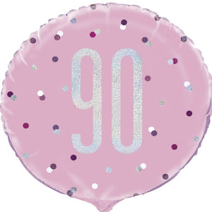 90th Birthday Foil Balloons Pink and Silver 18 inches