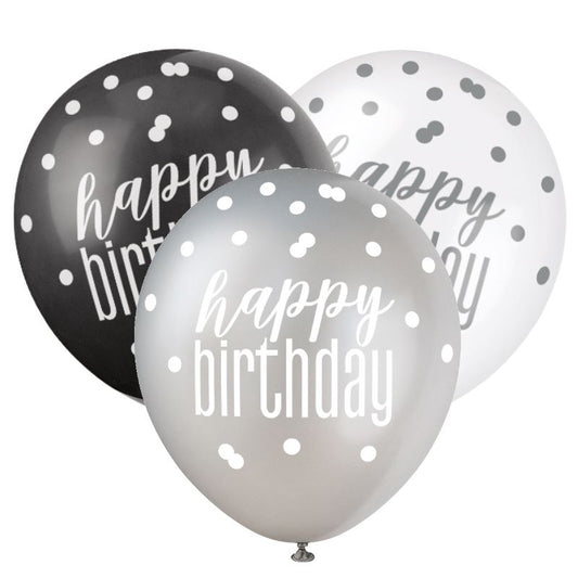 Latex Black & Silver Happy Birthday Balloons