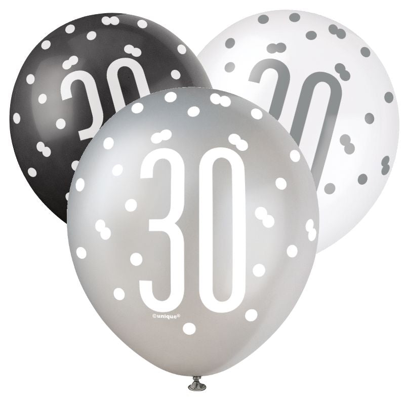 Black & Silver 30th Birthday Decoration Pack