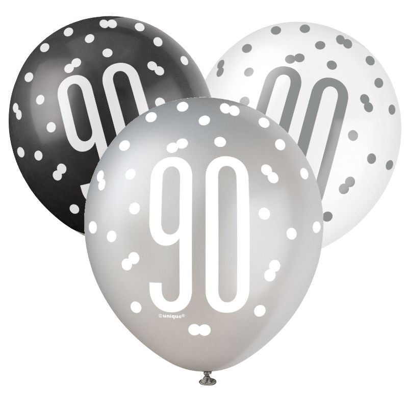 90th Birthday Party Packs - Black Silver - Party Save Smile