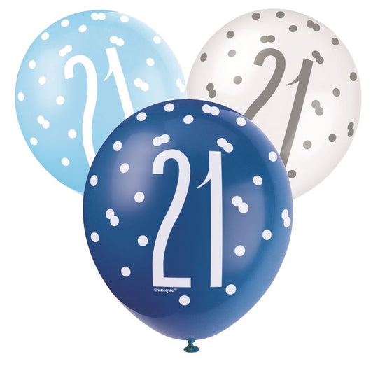 Silver & Blue 21st Birthday Balloons (Latex) | Party Save Smile